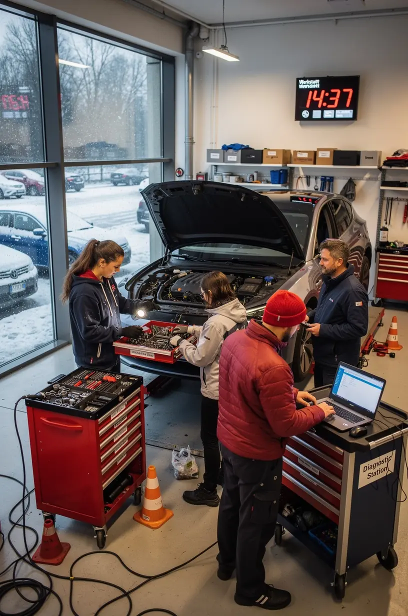 Experte erklärt Kunden transparent die Ergebnisse der Bordelektronikdiagnose und mögliche Reparaturoptionen.